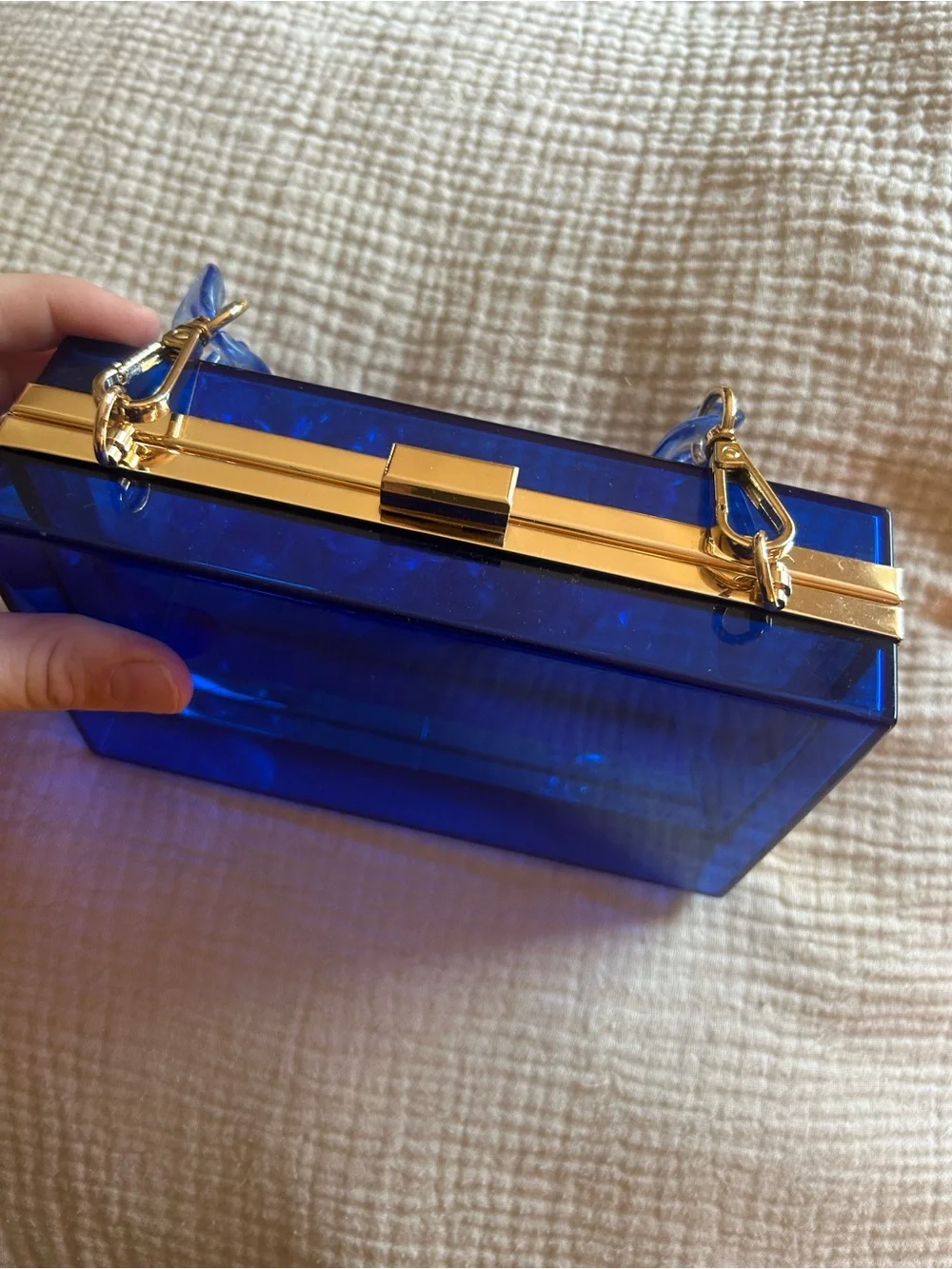 Cobalt Acrylic Box Clutch with Chunky Resin Chain Handle